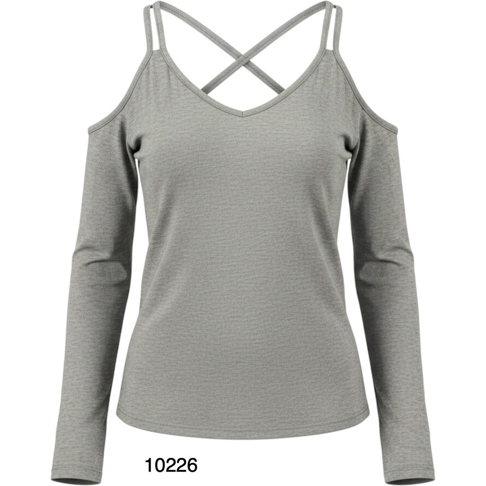Express Knit Top Womens Medium Heather Gray Cold Shoulder Sleeve V Neck Pullover